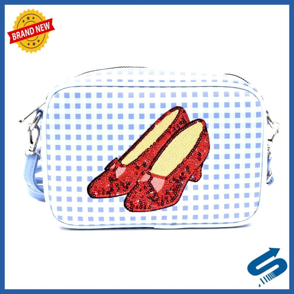 Crossbody Bag with Sequined Ruby Slippers Design, Adjustable Strap, Vegan